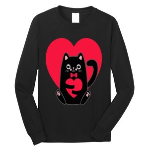 Black Cat Heart Valentines Day Cute Kitten Kitty-Love V Day Long Sleeve Shirt