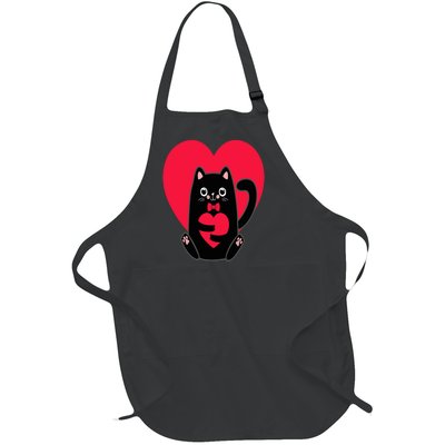 Black Cat Heart Valentines Day Cute Kitten Kitty-Love V Day Full-Length Apron With Pockets