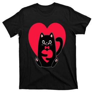 Black Cat Heart Valentines Day Cute Kitten Kitty-Love V Day T-Shirt