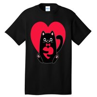 Black Cat Heart Valentines Day Cute Kitten Kitty-Love V Day Tall T-Shirt