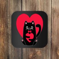 Black Cat Heart Valentines Day Cute Kitten Kitty-Love V Day Coaster