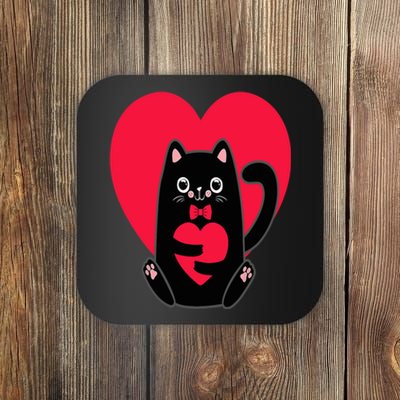 Black Cat Heart Valentines Day Cute Kitten Kitty-Love V Day Coaster