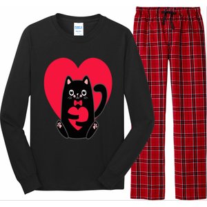 Black Cat Heart Valentines Day Cute Kitten Kitty-Love V Day Long Sleeve Pajama Set