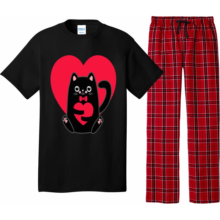 Black Cat Heart Valentines Day Cute Kitten Kitty-Love V Day Pajama Set