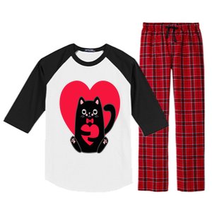 Black Cat Heart Valentines Day Cute Kitten Kitty-Love V Day Raglan Sleeve Pajama Set