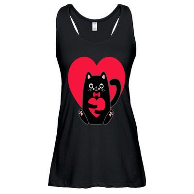 Black Cat Heart Valentines Day Cute Kitten Kitty-Love V Day Ladies Essential Flowy Tank