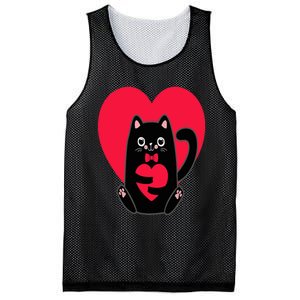 Black Cat Heart Valentines Day Cute Kitten Kitty-Love V Day Mesh Reversible Basketball Jersey Tank