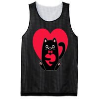 Black Cat Heart Valentines Day Cute Kitten Kitty-Love V Day Mesh Reversible Basketball Jersey Tank