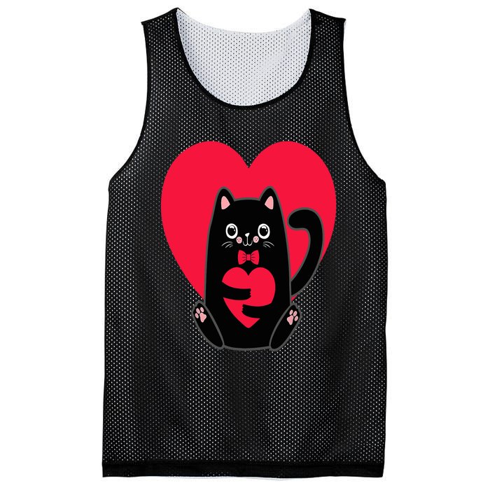 Black Cat Heart Valentines Day Cute Kitten Kitty-Love V Day Mesh Reversible Basketball Jersey Tank