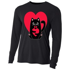 Black Cat Heart Valentines Day Cute Kitten Kitty-Love V Day Cooling Performance Long Sleeve Crew