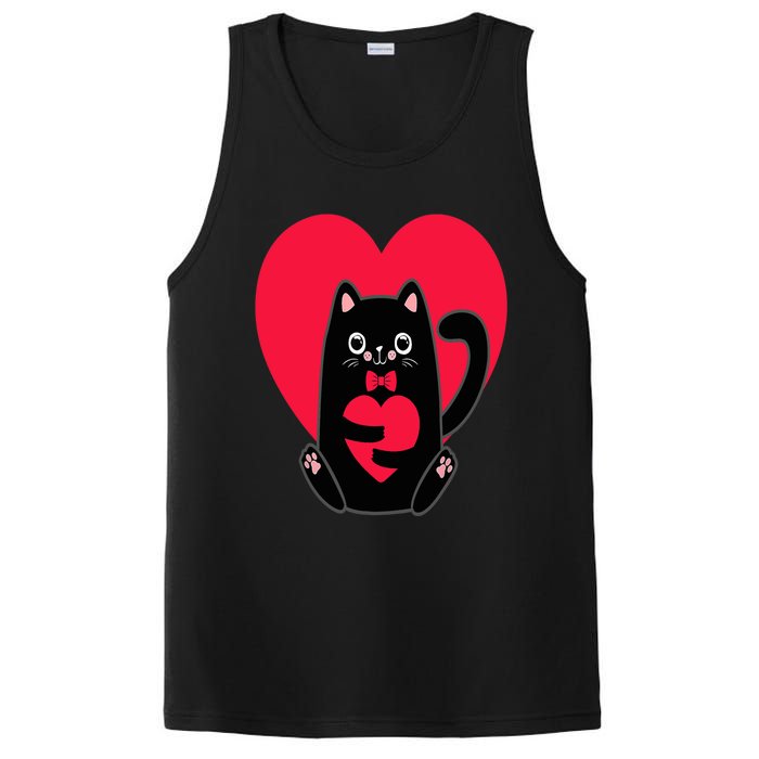 Black Cat Heart Valentines Day Cute Kitten Kitty-Love V Day PosiCharge Competitor Tank