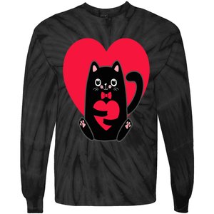 Black Cat Heart Valentines Day Cute Kitten Kitty-Love V Day Tie-Dye Long Sleeve Shirt