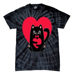 Black Cat Heart Valentines Day Cute Kitten Kitty-Love V Day Tie-Dye T-Shirt