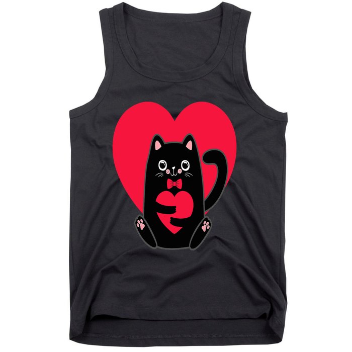 Black Cat Heart Valentines Day Cute Kitten Kitty-Love V Day Tank Top