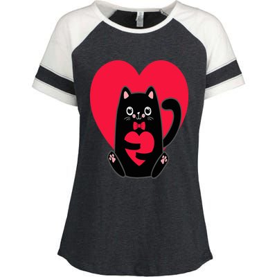 Black Cat Heart Valentines Day Cute Kitten Kitty-Love V Day Enza Ladies Jersey Colorblock Tee