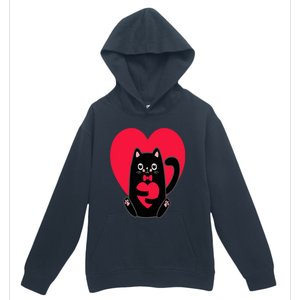 Black Cat Heart Valentines Day Cute Kitten Kitty-Love V Day Urban Pullover Hoodie