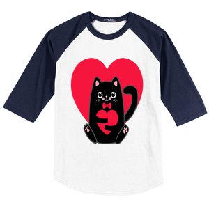 Black Cat Heart Valentines Day Cute Kitten Kitty-Love V Day Baseball Sleeve Shirt