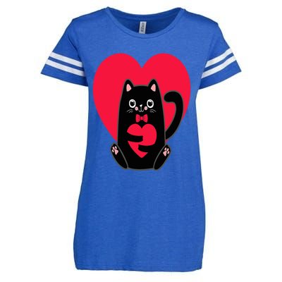 Black Cat Heart Valentines Day Cute Kitten Kitty-Love V Day Enza Ladies Jersey Football T-Shirt