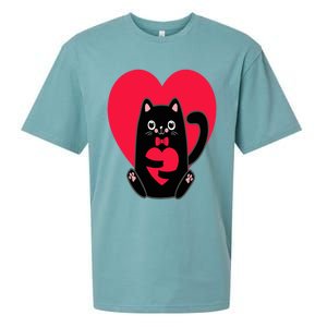 Black Cat Heart Valentines Day Cute Kitten Kitty-Love V Day Sueded Cloud Jersey T-Shirt