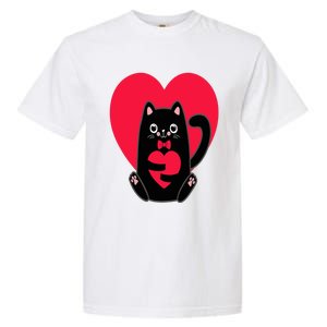 Black Cat Heart Valentines Day Cute Kitten Kitty-Love V Day Garment-Dyed Heavyweight T-Shirt