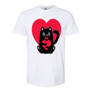 Black Cat Heart Valentines Day Cute Kitten Kitty-Love V Day Softstyle CVC T-Shirt