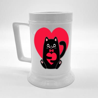 Black Cat Heart Valentines Day Cute Kitten Kitty-Love V Day Beer Stein