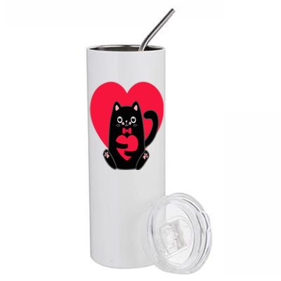 Black Cat Heart Valentines Day Cute Kitten Kitty-Love V Day Stainless Steel Tumbler