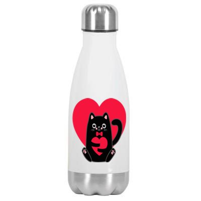 Black Cat Heart Valentines Day Cute Kitten Kitty-Love V Day Stainless Steel Insulated Water Bottle