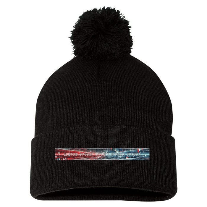 Binary Code Hidden Message Pom Pom 12in Knit Beanie