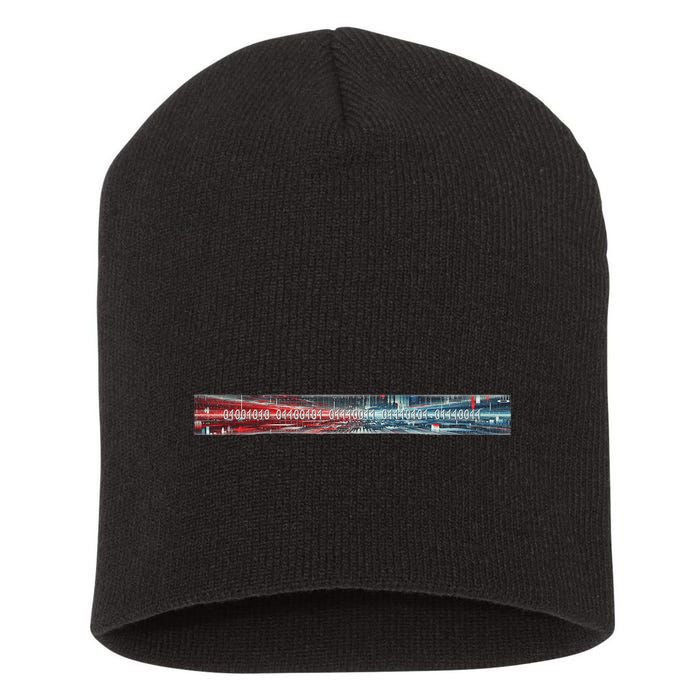 Binary Code Hidden Message Short Acrylic Beanie