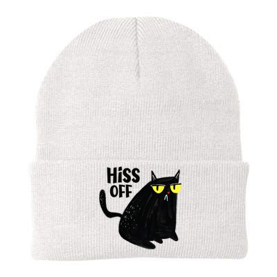 Black Cat Hiss Off For Men Women Meow Cat Gifts Knit Cap Winter Beanie