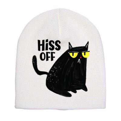 Black Cat Hiss Off For Men Women Meow Cat Gifts Short Acrylic Beanie