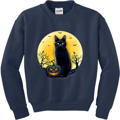 Black Cat Halloween Pumpkin Costume Kids Sweatshirt