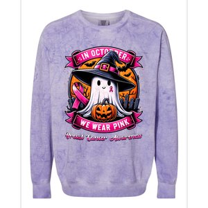 Breast Cancer Halloween In October We Wear Ghost Witch Colorblast Crewneck Sweatshirt