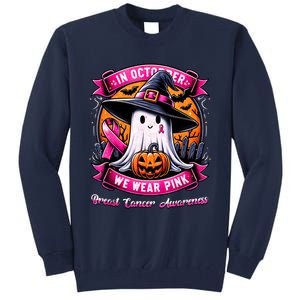 Breast Cancer Halloween In October We Wear Ghost Witch Tall Sweatshirt