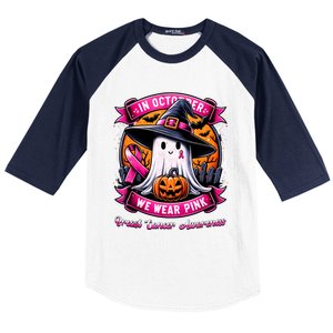 Breast Cancer Halloween In October We Wear Ghost Witch Baseball Sleeve Shirt