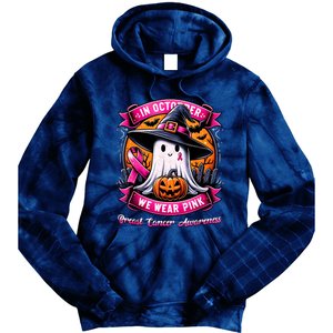 Breast Cancer Halloween In October We Wear Ghost Witch Tie Dye Hoodie