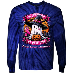 Breast Cancer Halloween In October We Wear Ghost Witch Tie-Dye Long Sleeve Shirt