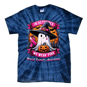 Breast Cancer Halloween In October We Wear Ghost Witch Tie-Dye T-Shirt