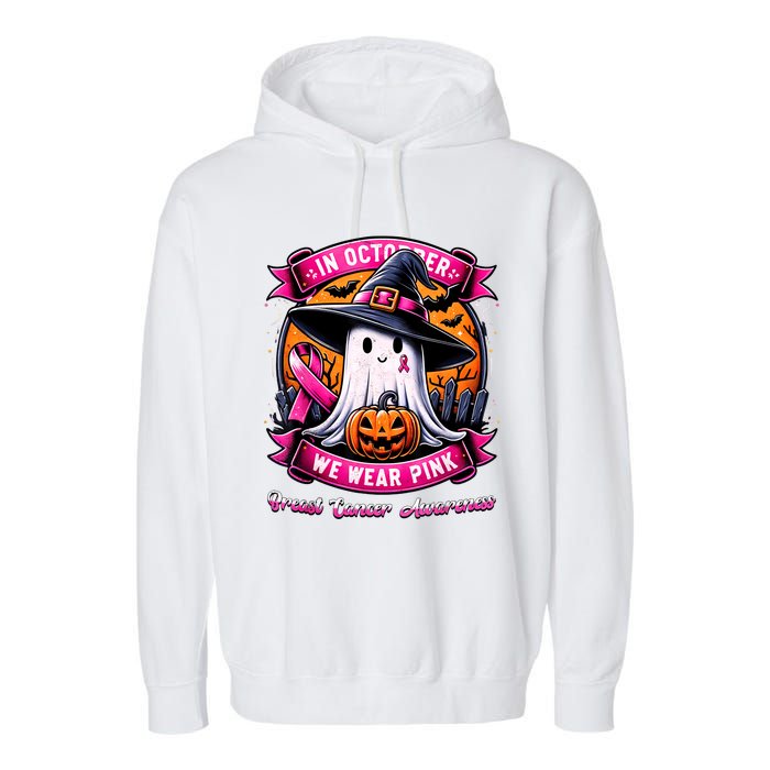 Breast Cancer Halloween In October We Wear Ghost Witch Garment-Dyed Fleece Hoodie