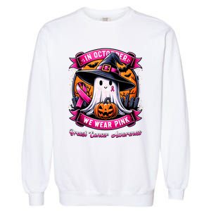 Breast Cancer Halloween In October We Wear Ghost Witch Garment-Dyed Sweatshirt