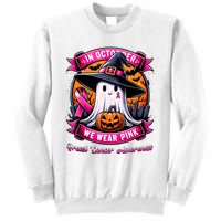 Breast Cancer Halloween In October We Wear Ghost Witch Sweatshirt