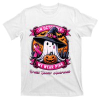 Breast Cancer Halloween In October We Wear Ghost Witch T-Shirt