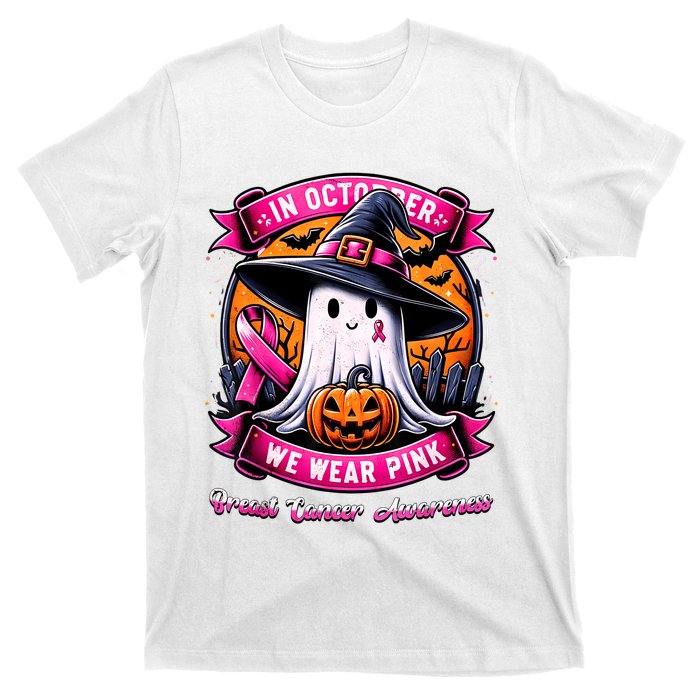 Breast Cancer Halloween In October We Wear Ghost Witch T-Shirt