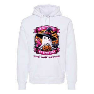 Breast Cancer Halloween In October We Wear Ghost Witch Premium Hoodie