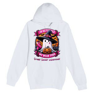 Breast Cancer Halloween In October We Wear Ghost Witch Premium Pullover Hoodie