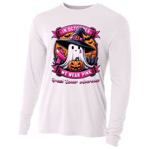 Breast Cancer Halloween In October We Wear Ghost Witch Cooling Performance Long Sleeve Crew