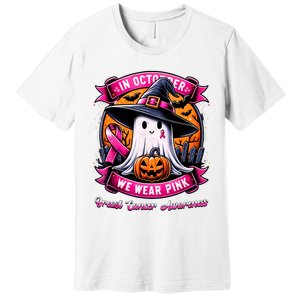 Breast Cancer Halloween In October We Wear Ghost Witch Premium T-Shirt