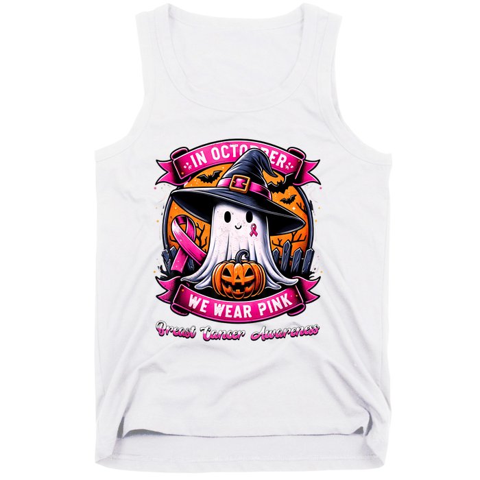 Breast Cancer Halloween In October We Wear Ghost Witch Tank Top