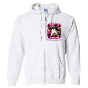 Breast Cancer Halloween In October We Wear Ghost Witch Full Zip Hoodie